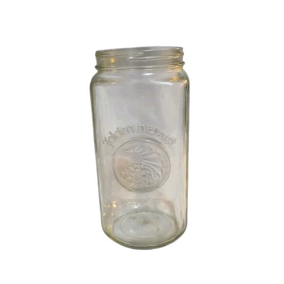 Vintage Kitchen GOLDEN HARVEST Canister Anchor Hocking Clear Glass 9" Square Jar - Picture 1 of 3